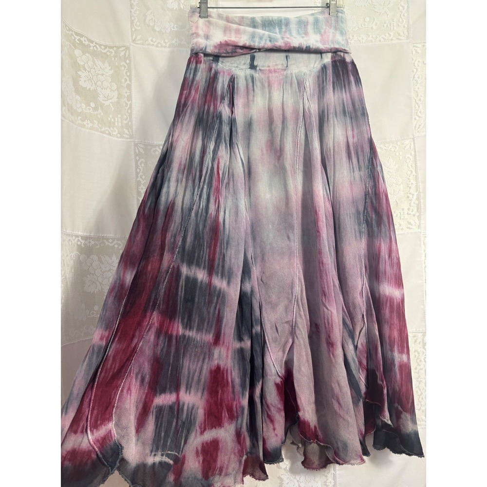 Pink Gray Tie Dye Fairy Grunge Boho Hippie Flowy Maxi Skirt Size S-M - Picture 12 of 13